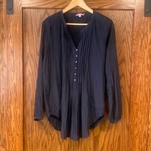 Calypso St. Barth Navy Button-Front Pleated Blouse